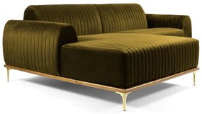Sofá 3 Lugares Bipartido com Chaise Lado Direito Base de Madeira Euro 230 cm Veludo Mostarda G15 - Gran Belo