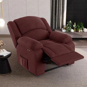 Poltrona do Papai Reclinável Sala de Cinema Madrid Power Touch Massagem USB Veludo Vinho G23