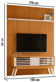 Painel TV 65 Pol 179cm Ripado Valen e Bancada Orlin M20 - D'Rossi - Cinamomo(fosco)/Off White(brilho)