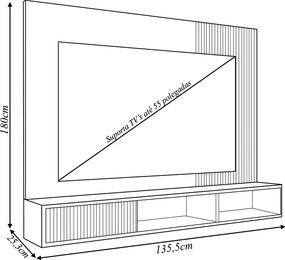Painel Bellara 135,5cm para TV até 55 com Porta e Prateleiras Nichos MDP Freijo/OffWhite G11 - Gran Belo