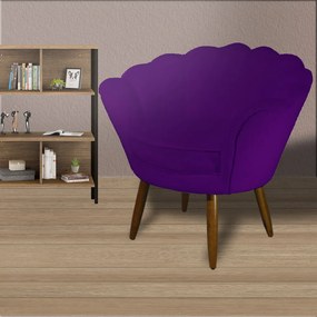 Kit 2 Poltronas Decorativas Pétala Pés Palito Veludo Roxo - Sheep Estofados