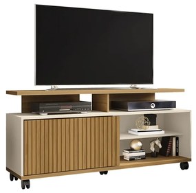 Rack Para TV Topázio Ripado Cinamomo Com Off White – Bechara Móveis