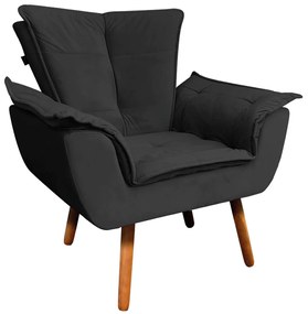 Poltrona Decorativa Pés Palito Charger Veludo Preto G19 - Gran Belo