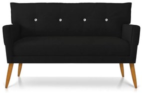 Kit 01 Namoradeira 02 Lugares e 02 Poltronas Anitta com Strass Linho Preto A79 Pés Palito Castanho - D'Rossi