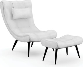 Conjunto Poltrona e Puff Decorativo Sala de Estar Pés Palito Letty PU Branco G19 - Gran Belo