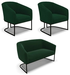 Namoradeira e 2 Poltronas Industrial Preto Stella Bouclê D03 - D'Rossi - Verde