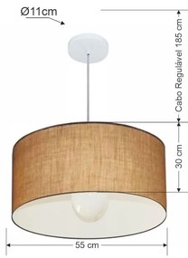 Lustre Pendente Cilíndrico Md-4208 Cúpula em Tecido 55x30cm Palha - Bivolt
