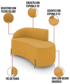 Sofá 2 Lugares Orgânico 140cm Pé Dourado Morgan Veludo D03 - D'Rossi - Mostarda