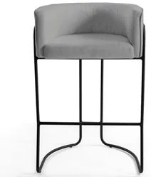 Kit 4 Banquetas Decorativas Base Aço Preto Betina C-416 Linho Cinza Es