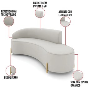 Sofá 4 Lugares Orgânico 220cm Pé Dourado Morgan Veludo D03 - D'Rossi - Cinza