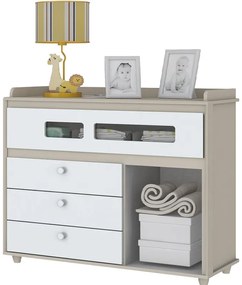 Cômoda Infantil Aquarela 4 Gavetas 1 Porta - Branco/Cristal