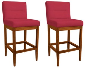 Kit 2 Banquetas Valencia Base de Madeira Maciça Veludo Vermelho