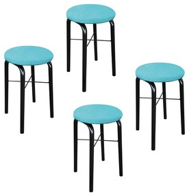 Kit 04 Banquetas Baixa Manu Suede - Azul Turquesa