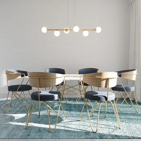 Pendente Six Retângular 124X25,5X27Cm Alumínio E Globo Ø12Cm Fosco 6Xg... (PRETO, FOSCO)