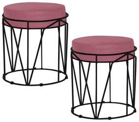 Kit 2 Puffs Decorativo Sala de Estar Base Preto Chloe Suede Rosa G41 - Gran Belo