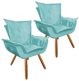 Kit 2 Poltronas Decorativas Pés Palito Emília Plus Suede Turquesa