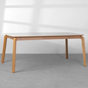 Mesa de Jantar Lalá - Vidro Off White com Borda Madeira