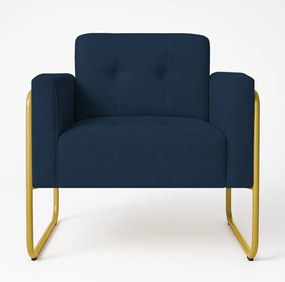 Poltrona Sala Industrial Alta Tubo Dourado Elisa Suede D03 - D'Rossi - Azul Marinho