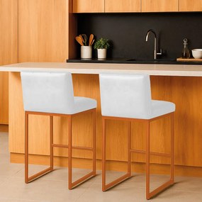 Banqueta Cozinha Alta com Encosto Industrial Kit 2 Bronze Lirina PU Branco C05 - D'Rossi