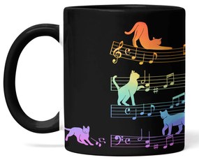 Caneca Gato Musical Arco Iris Cat Lover Preta com Alça Preto