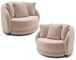 Kit 2 Poltronas Decorativa Giratória para Sala Kaly M22 Veludo Bege -