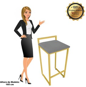Banqueta Alta Industrial Pietra Suede Grafite Base Dourado D'Rossi