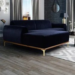 Sofá 350cm 6 Lugares com Chaise Esquerdo Pés Gold Molino C-287 Veludo