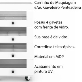 Gaveteiro Carrinho de Maquiagem PE2009 MDP Branco G69 - Gran Belo