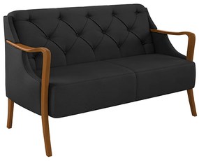 Poltrona Namoradeira Decorativa 2 Lugares Braços em Madeira Hand PU Preto G45 - Gran Belo