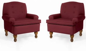 Conjunto 2 Poltrona Vovó Lucy Decorativa Luxo Suede Bordô