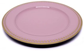 Sousplat para Prato de Mesa Decorativo Rosa Com Detalhes Em Dourado 33cm - D'Rossi
