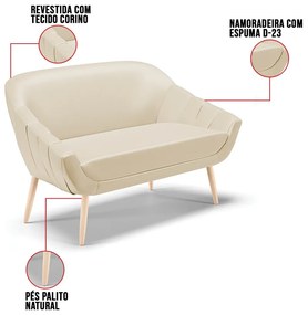 Kit 01 Namoradeira 02 Lugares e 02 Poltronas Giovana Corino Pés Palito Natural D01 - D?Rossi - Bege