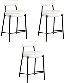 Banqueta Cozinha Alta com Encosto Industrial Preto Kit 3 Londres PU D03 - D'Rossi - Branco