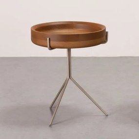 Mesa de Apoio Tray Baixa Tampo Natural Base Champagne - 78041 Sun House