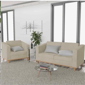 Kit Sofá 2 Lugares e Poltrona Europa Corano Bege ADJ Decor