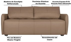 Sofá Decorativo Sala de Estar Lily 3 Lugares 240cm Couro Bege G34 - Gran Belo