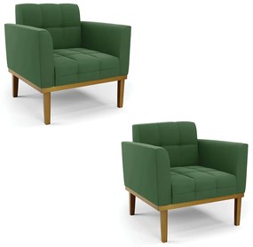 Kit 2 Poltronas Decorativas Karen Pés Fixo em Madeira Castanho Suede Verde G19 - Gran Belo