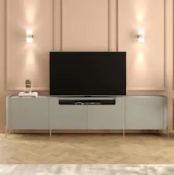 Rack TV 75 Pol 220cm 4 Portas Lisas Blen Grigio/Dourado I06 - Mpozenat