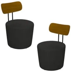 Kit 2 Poltronas Decorativas Redondas 53cm Le Moon Z32 PU Preto - Mpoze