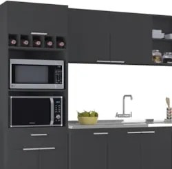 Armário de Cozinha CP06 Com Pia 150cm Pérola Z34 Preto      - Mpozenat