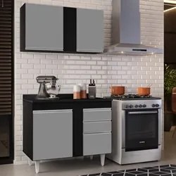 Armário Aéreo Indiana e Balcão Gabinete 100cm Luziania Preto/Cinza - L