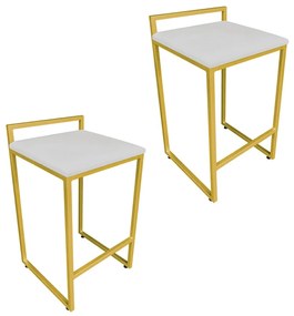 Conjunto 02 Banqueta Alta Industrial Pietra Suede Base Dourado D'Rossi - Cinza