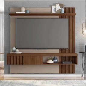 Painel TV 65 Pol 180cm Bancada Suspensa Ripado Luana Fendi/Havana C01 - D'Rossi