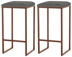 Kit 2 Banqueta Decorativa Billie Base Bronze Veludo Cinza G41 - Gran Belo