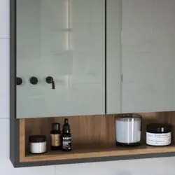 Gabinete Banheiro 80cm 3 Portas e Espelheira Taos Mel/Grafite F10 - Mp