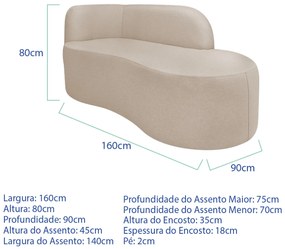 Divã Recamier Orgânico Tokyo 160cm Lado Direito Linho - ADJ Decor