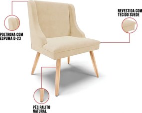 Cadeira de Jantar Liz Suede Bege Pés Palito Natural D03 - D'Rossi