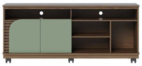 Bancada Tv de 65'' 2 Portas Ewa e Rodízio 150cm Amêndoa/Verde Pistache C04 - D'Rossi