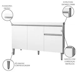 Balcão Gabinete Para Pia Sem Tampo 120cm 3 Portas e 1 Gaveta Tatiane B
