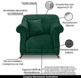 Poltrona Decorativa com 1 Almofada Armstrong Veludo Verde Floresta G63 - Gran Belo